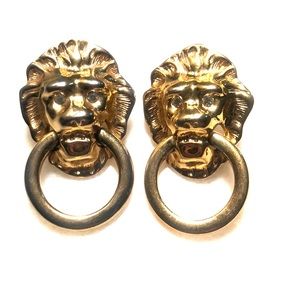 Vintage Designer Gold-Stamped LionKnocker Earrings